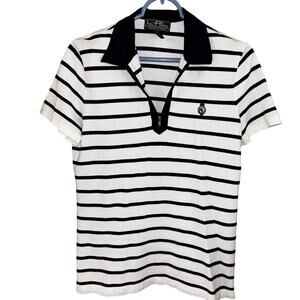 Lauren Ralph Lauren Women’s Polo Shirt Quarter-Zip White Black Stripe (medium)
